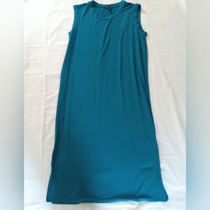 Eileen Fisher round neck tank dress with side slits dark teal